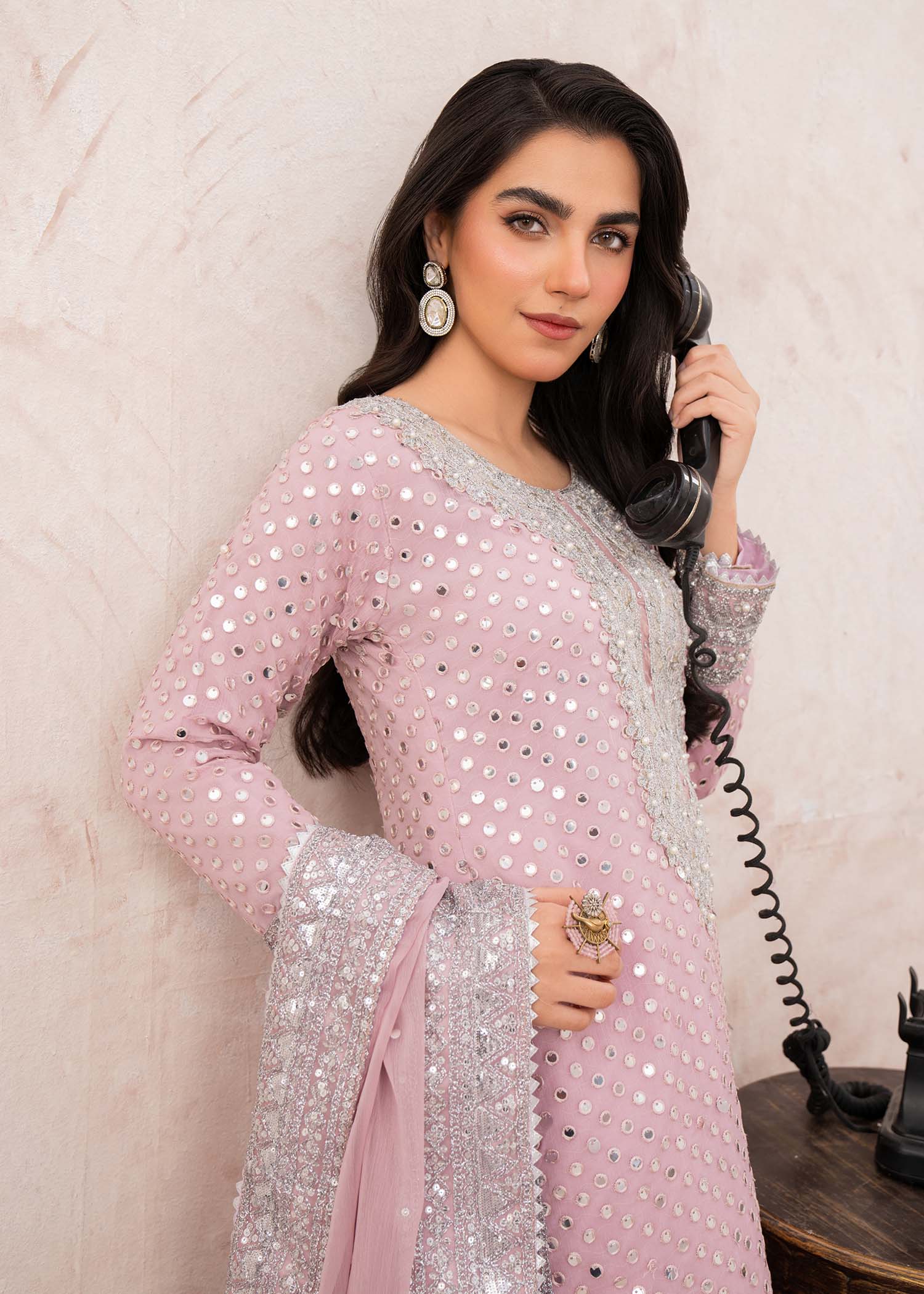 3 Piece Pink Chiffon Festive Outfit Online in Sri Lanka India Australia
