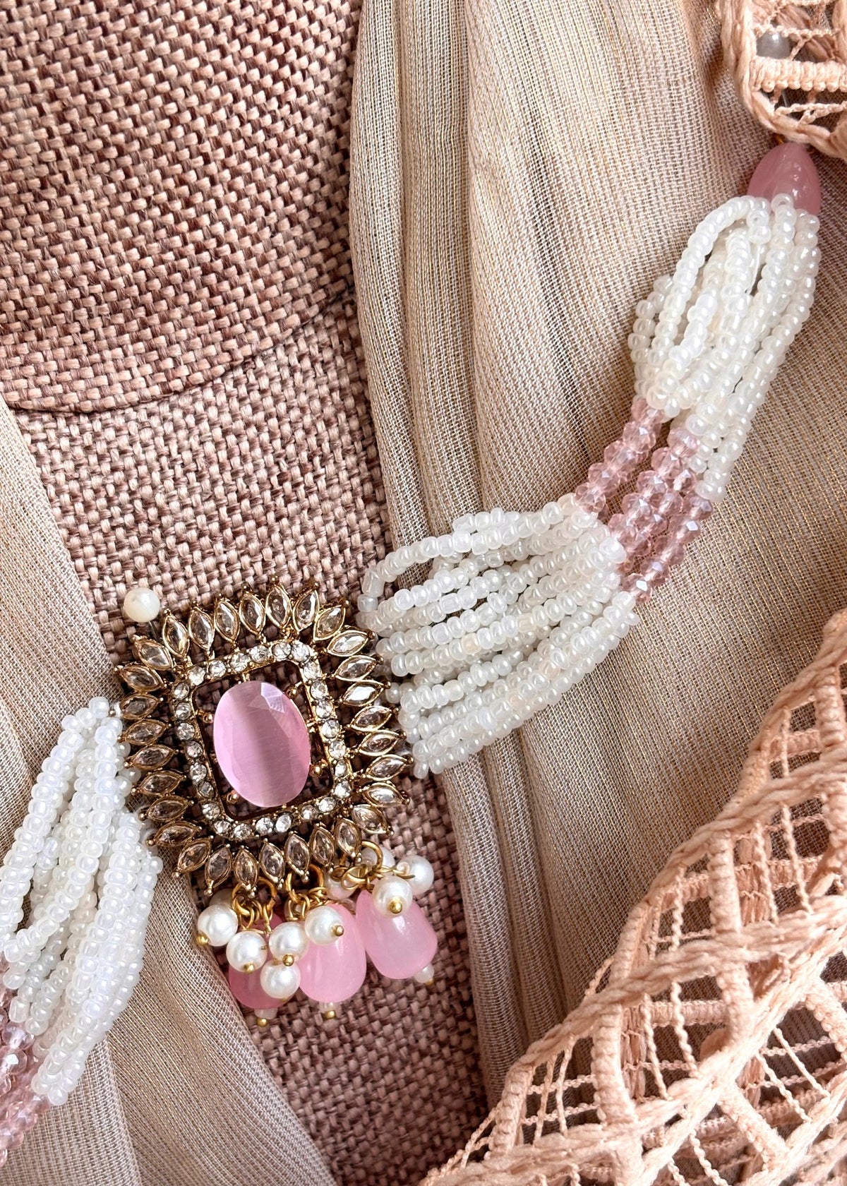 3 Piece Pink Choker Jewellery Set Online in KSA Riyadh Saudi Arabia Oman Bahrain Qatar