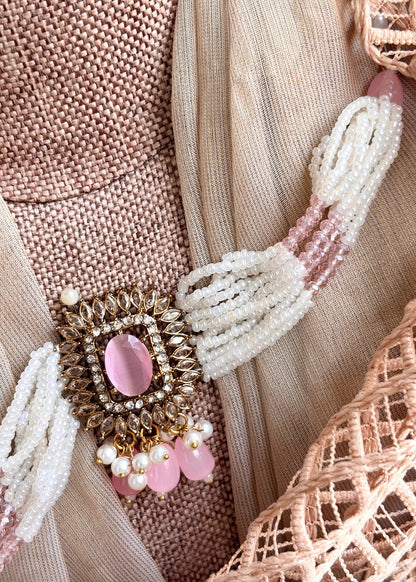 3 Piece Pink Choker Jewellery Set Online in KSA Riyadh Saudi Arabia Oman Bahrain Qatar