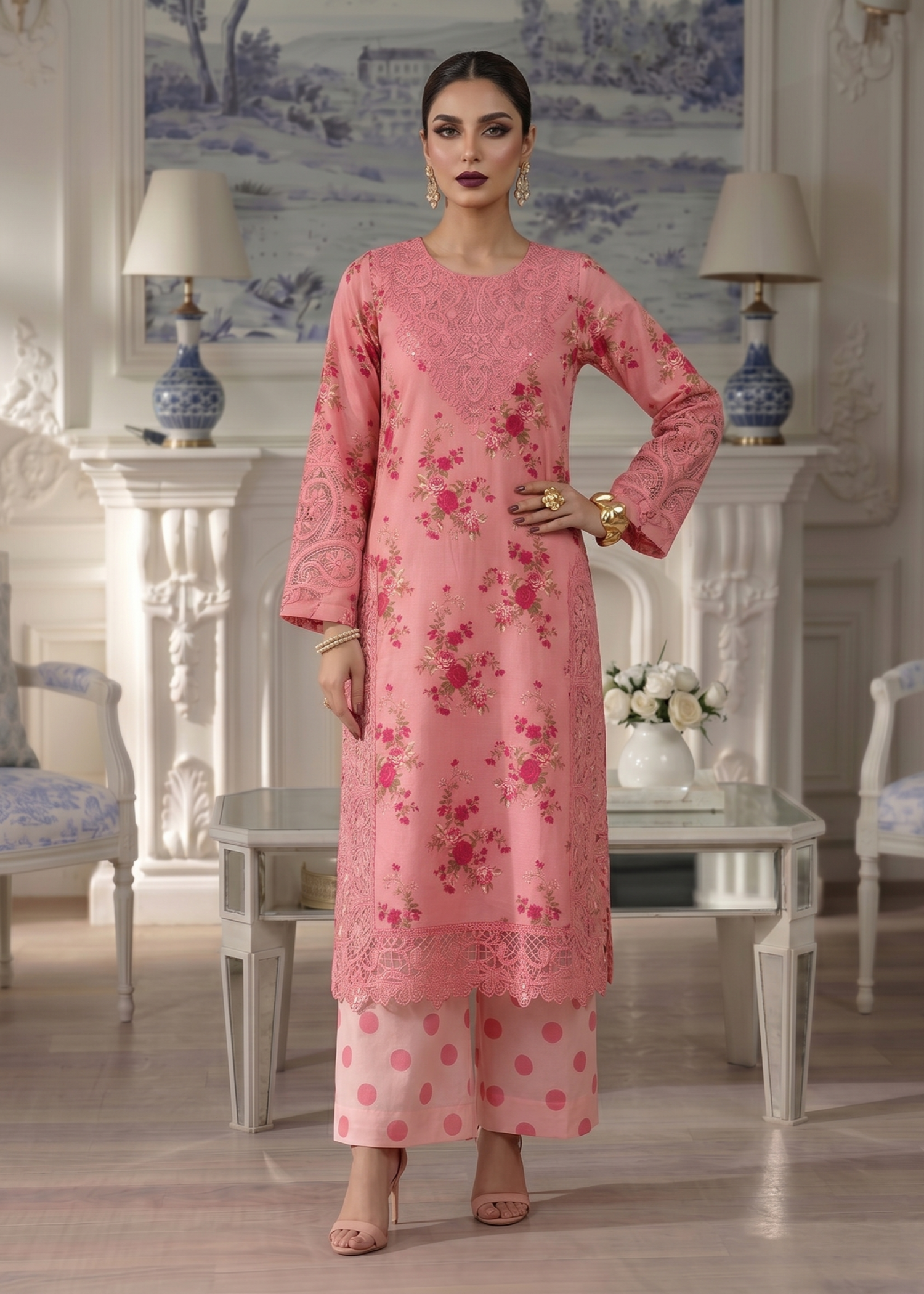 3 Piece Pink Lawn Embroidered Dress Online in Sri Lanka India Australia