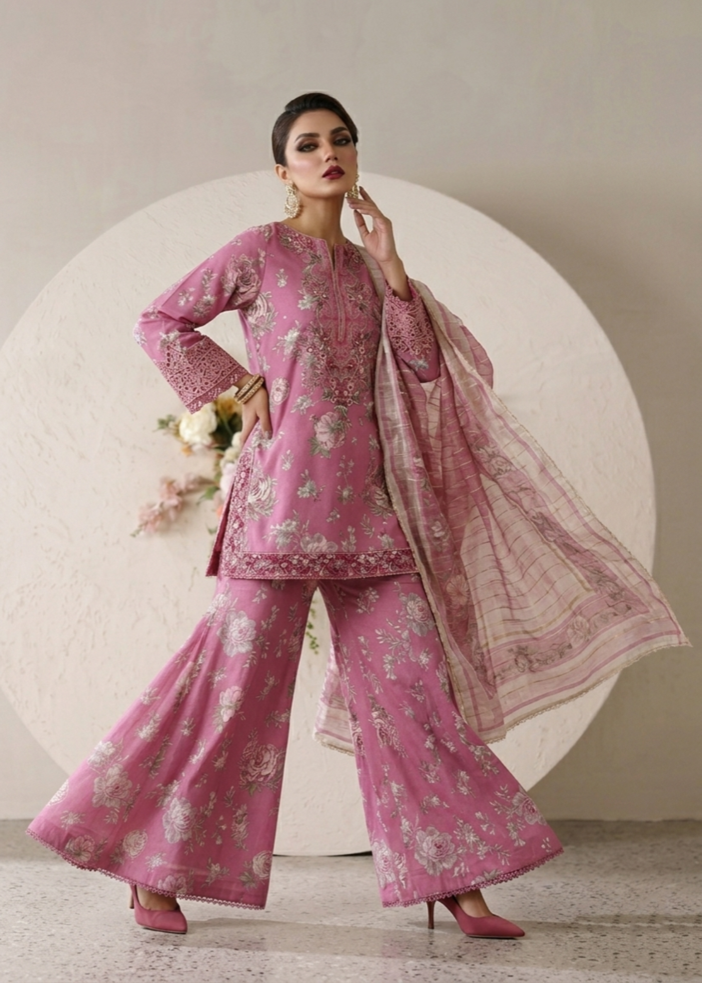 3 Piece Pink Lawn Festive Wear Online in Sri Lanka India Australia