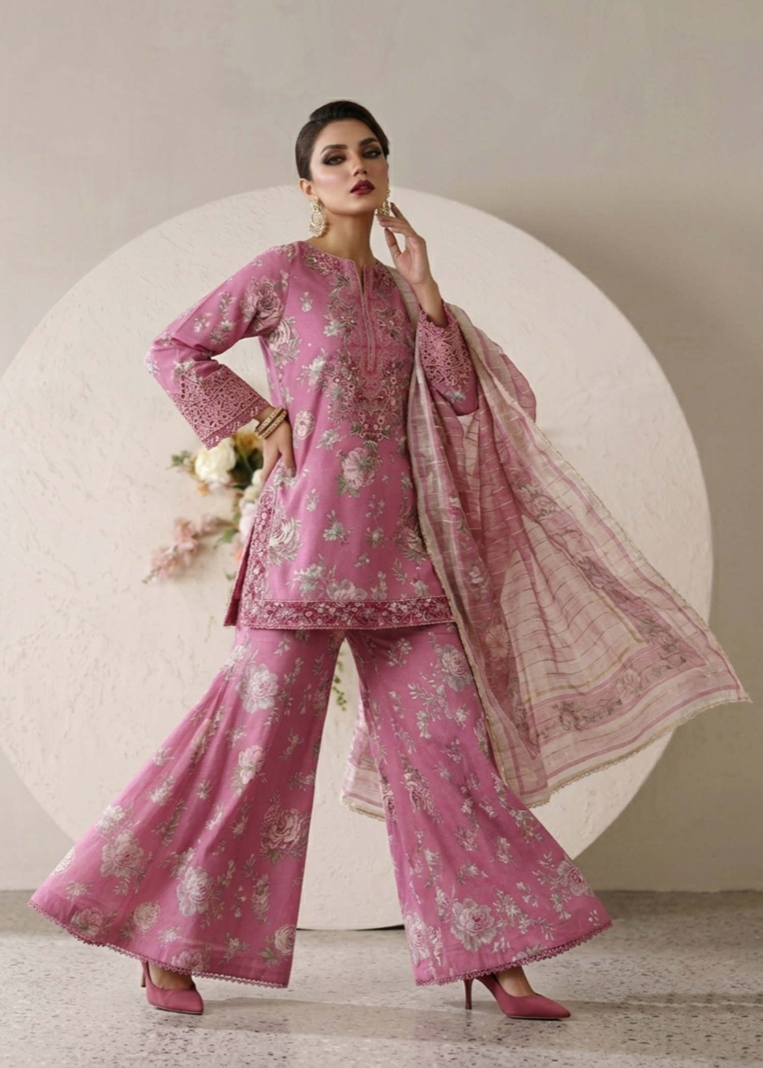 3 Piece Pink Lawn Festive Wear Online in Sri Lanka India Australia