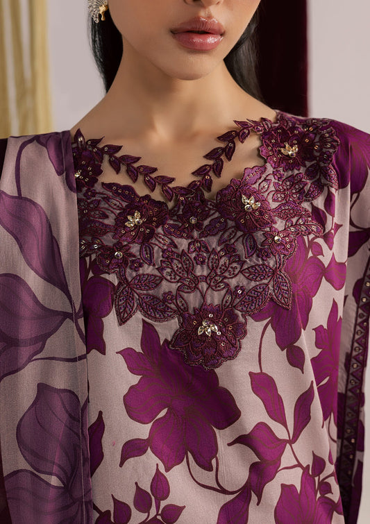 3 Piece Purple Embroidered Lawn Outfit Online in Sri Lanka India Australia