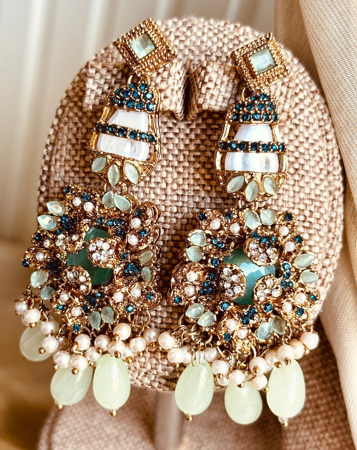 3 Piece Turkish Malaa Necklace Set Mint Green Online in KSA Riyadh Saudi Arabia Oman Bahrain Qatar