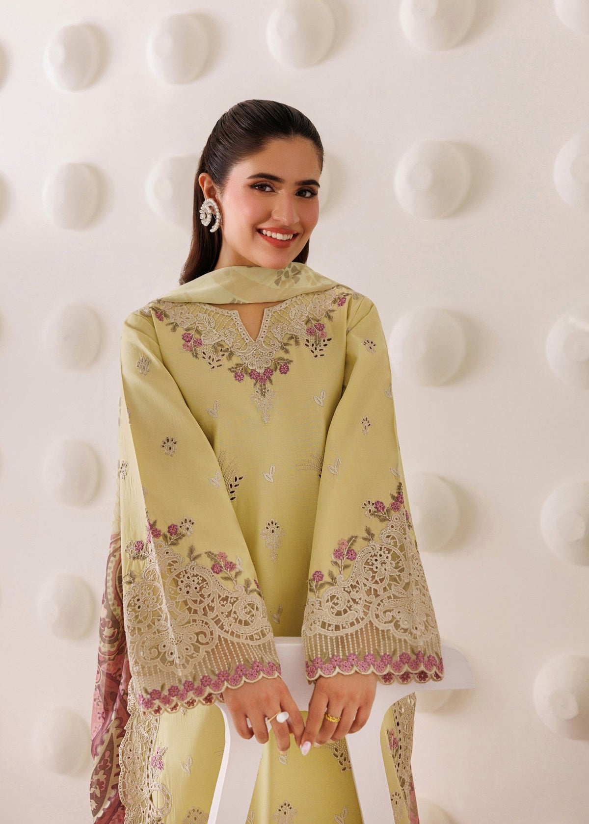 3 Piece Yellow Lawn Unstitched Suit Online in Dubai DXB UAE Abudhabi Meena Bazaar