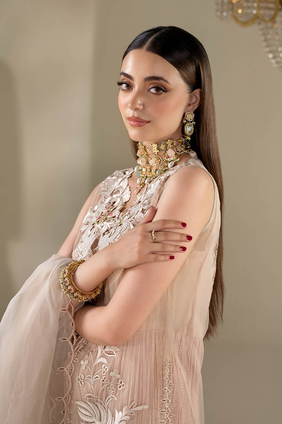 3D Thread Work Organza Shirt Online in Dubai DXB UAE Abudhabi Meena Bazaar