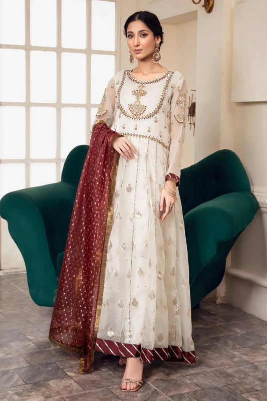 Off White Hand Embellished Anarkali Peshwas