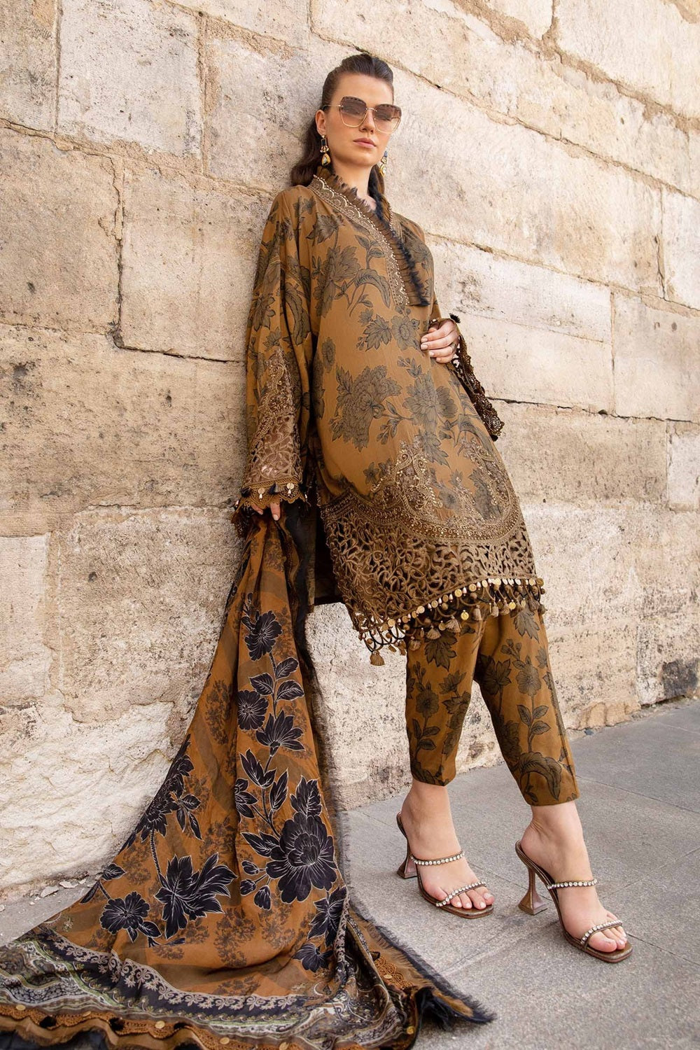 Brown Pure Lawn Suit with Chiffon Dupatta