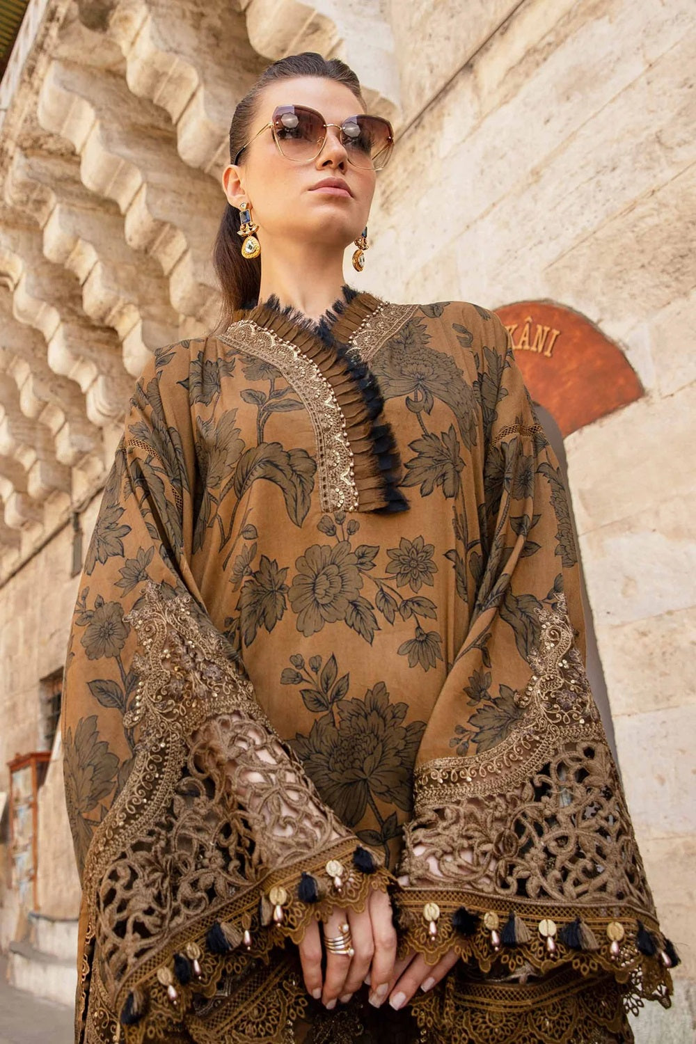 Brown Pure Lawn Suit with Chiffon Dupatta