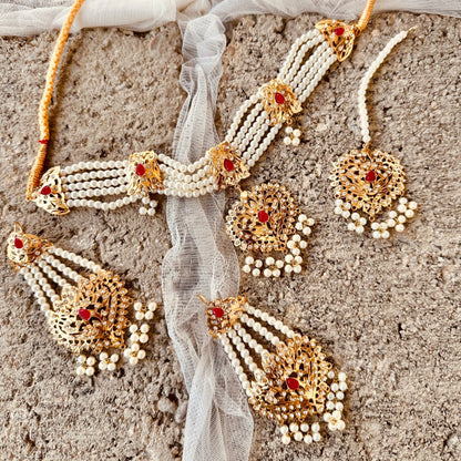 5 Piece Ruby Stone Bridal Necklace Set Online in KSA Riyadh Saudi Arabia Oman Bahrain Qatar