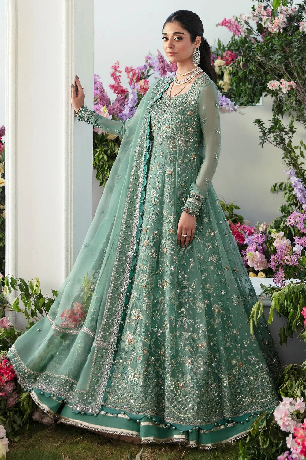 Sage Green Handmade Lehenga Choli / Anarkali Maxi