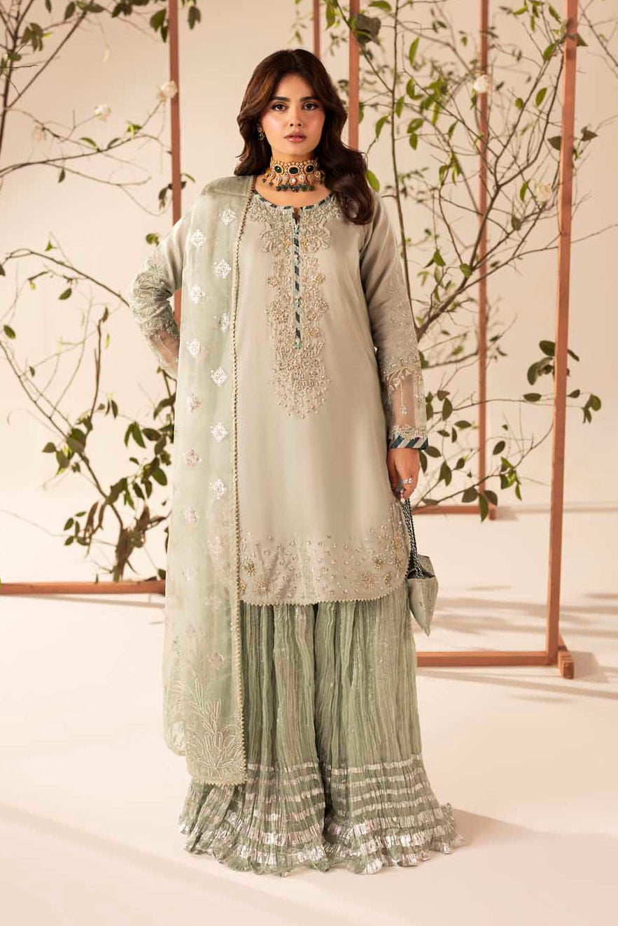 Aqua Hand Embellished Suit with Crushed Silk Sharara