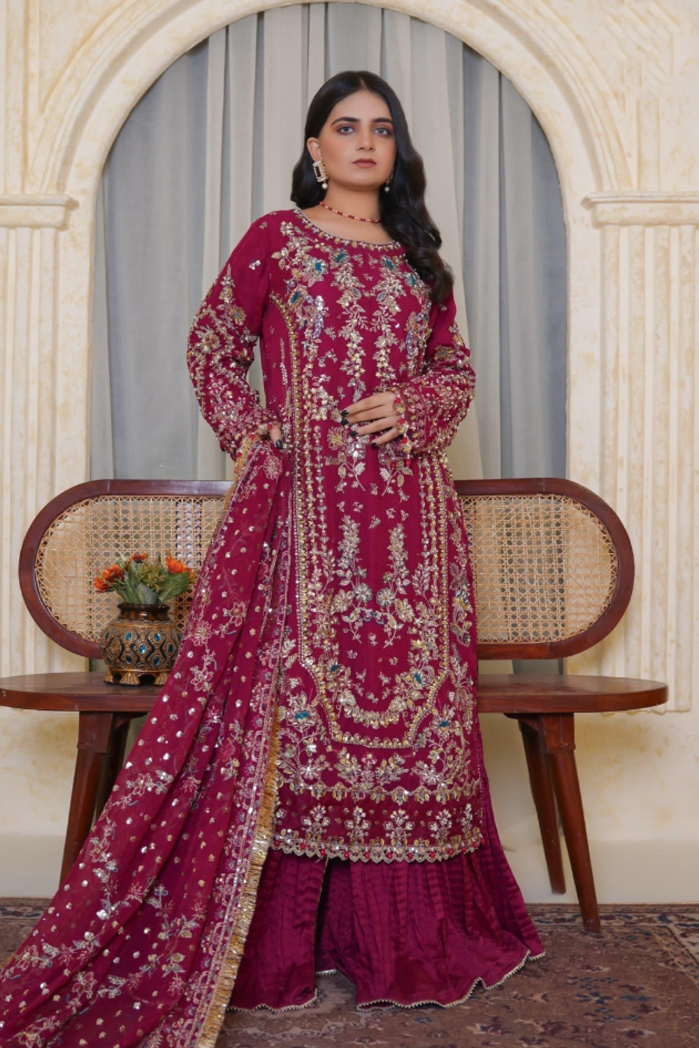 Atishi Pink Embellished Chiffon Sharara Gharara Online in Dubai UAE Abudhabi Ajman Sharjah