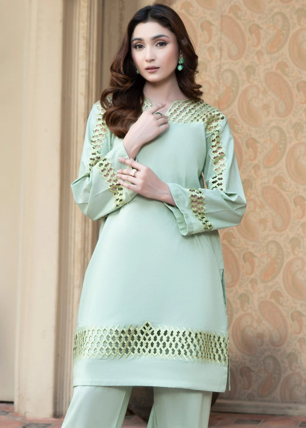 Moss Green Lawn Embroidered Kurta Set