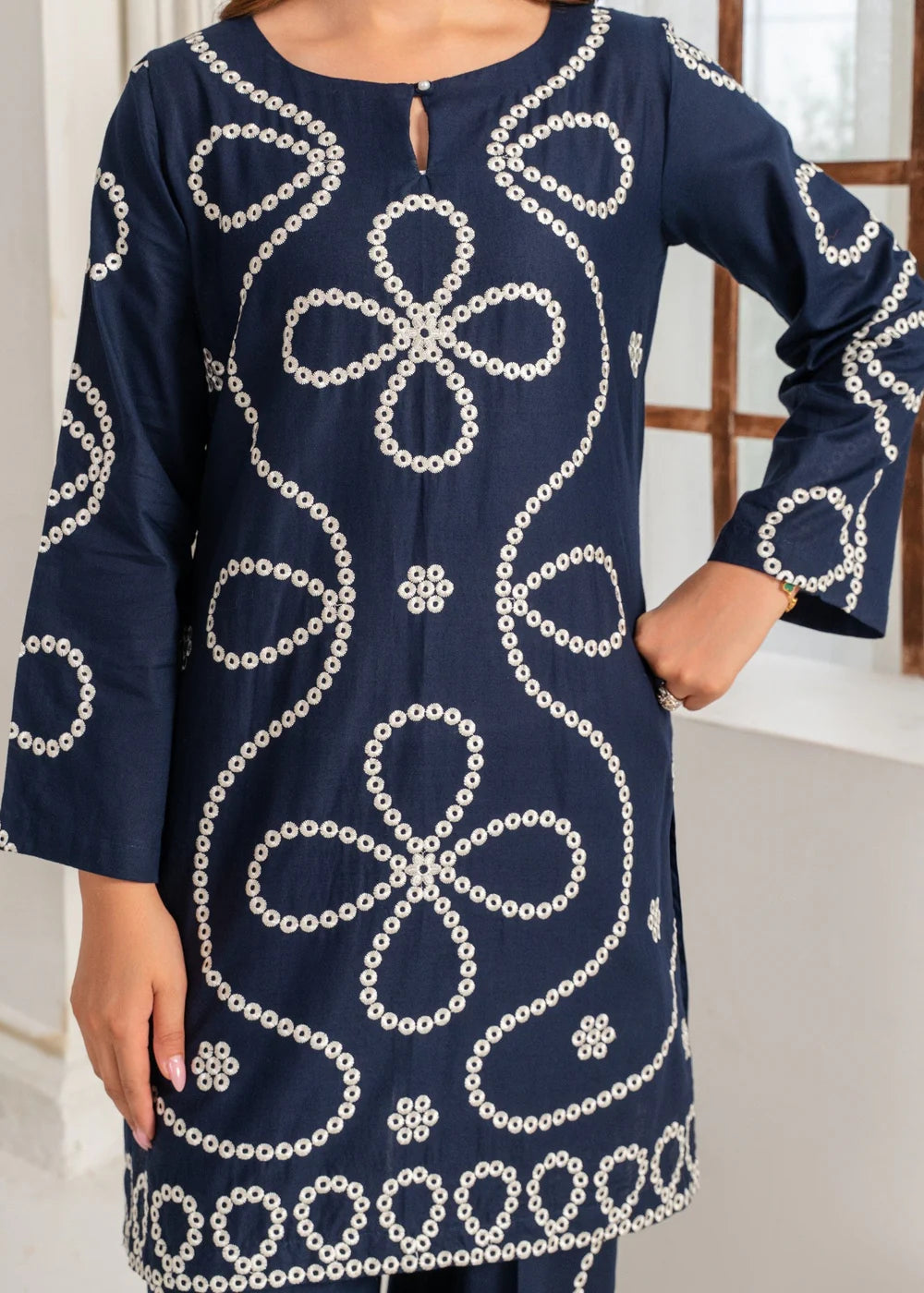 Navy Blue Embroidered Lawn Kurta Set