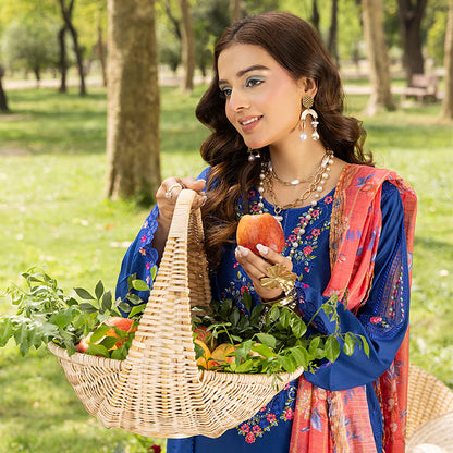 Azure Blue Pure Cotton Schiffli Embroidered Farshi Shalwar Suit