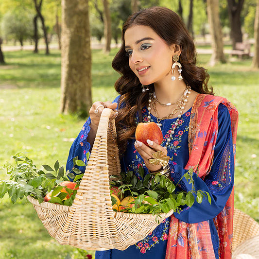 Azure Blue Pure Cotton Schiffli Embroidered Farshi Shalwar Suit