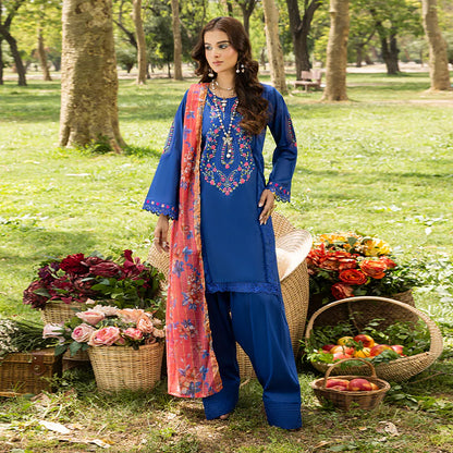Azure Blue Pure Cotton Schiffli Embroidered Farshi Shalwar Suit