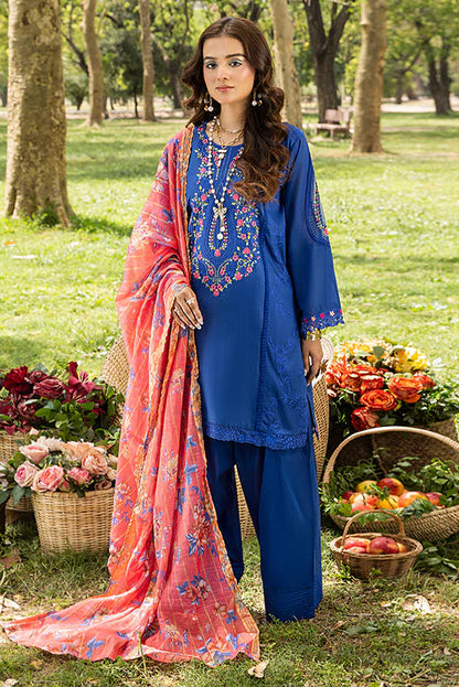 Azure Blue Pure Cotton Schiffli Embroidered Farshi Shalwar Suit