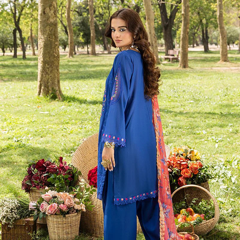 Azure Blue Pure Cotton Schiffli Embroidered Farshi Shalwar Suit