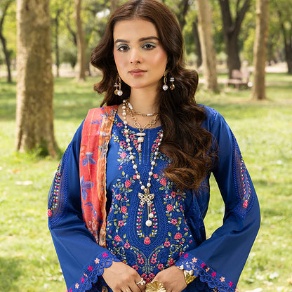 Azure Blue Pure Cotton Schiffli Embroidered Farshi Shalwar Suit