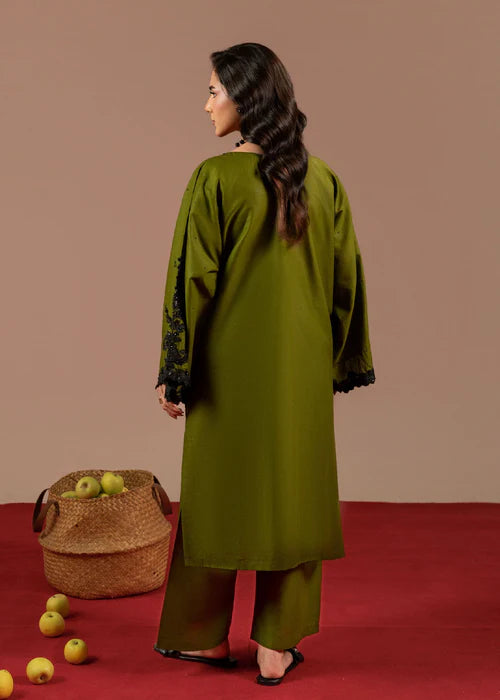 Apple Green Sequins Embroidered Linen Kurta Set
