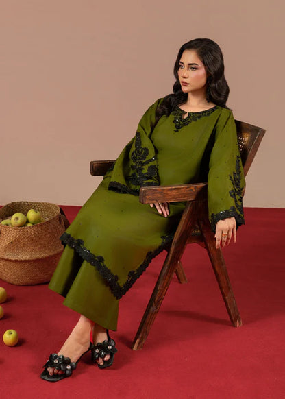 Apple Green Sequins Embroidered Linen Kurta Set