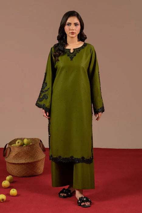 Apple Green Sequins Embroidered Linen Kurta Set