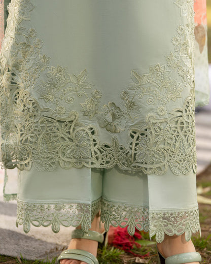 Mint Green Pure Cotton Embroidered Suit with Cutwork Details