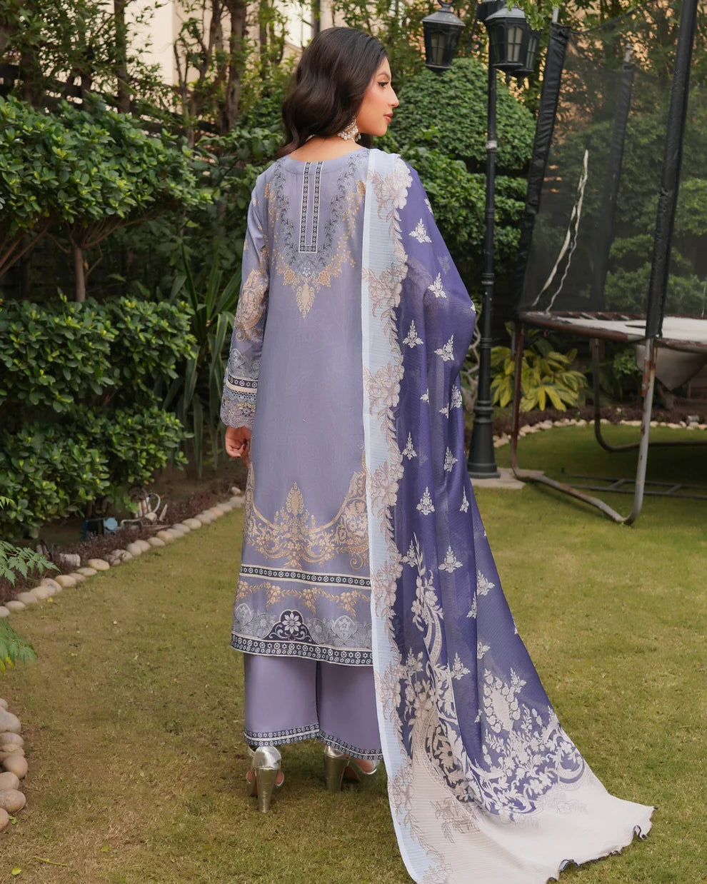 Lavendar Purple Printed Embroidered Lawn Suit