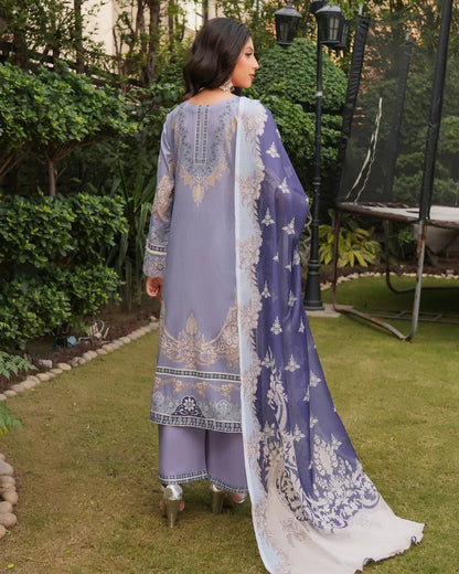 Lavendar Purple Printed Embroidered Lawn Suit