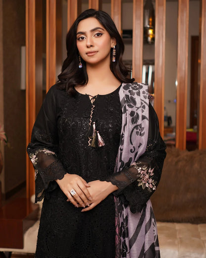 Black Heavy Embroidered Lawn Suit