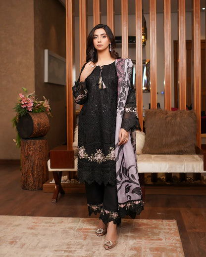 Black Heavy Embroidered Lawn Suit