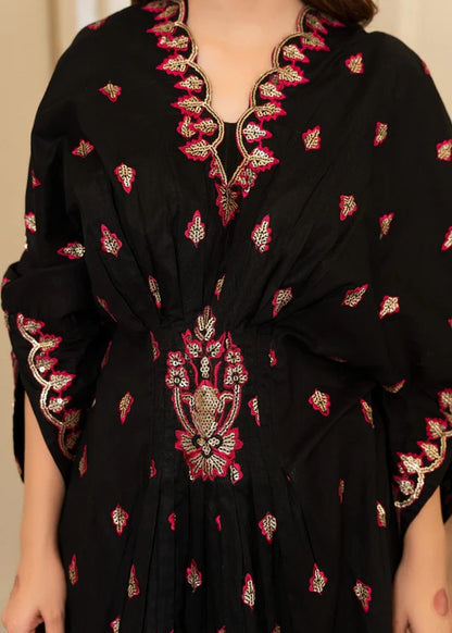 Black Linen Embroidered Kaftan