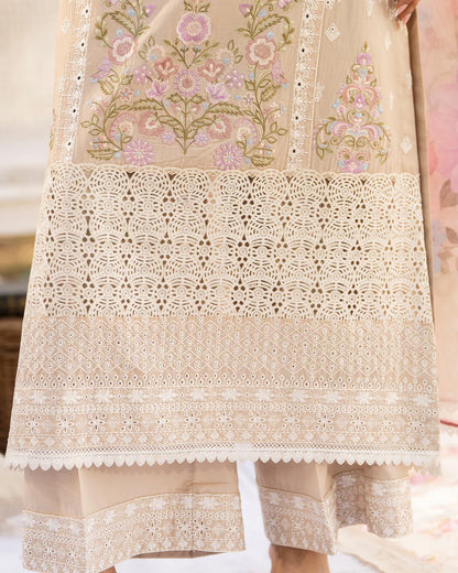 Creamy Beige Cut Work Embroidered Lawn Suit