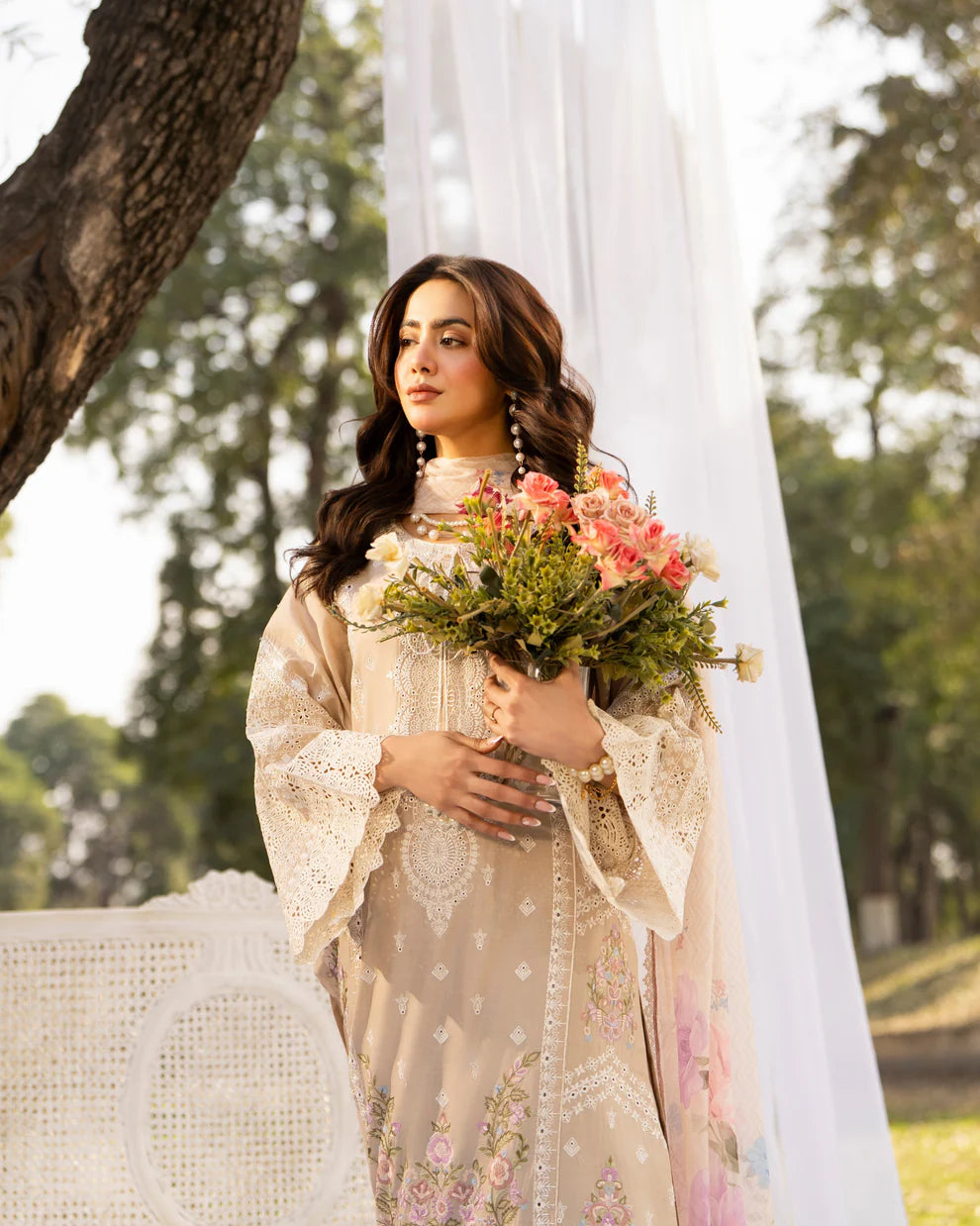 Creamy Beige Cut Work Embroidered Lawn Suit