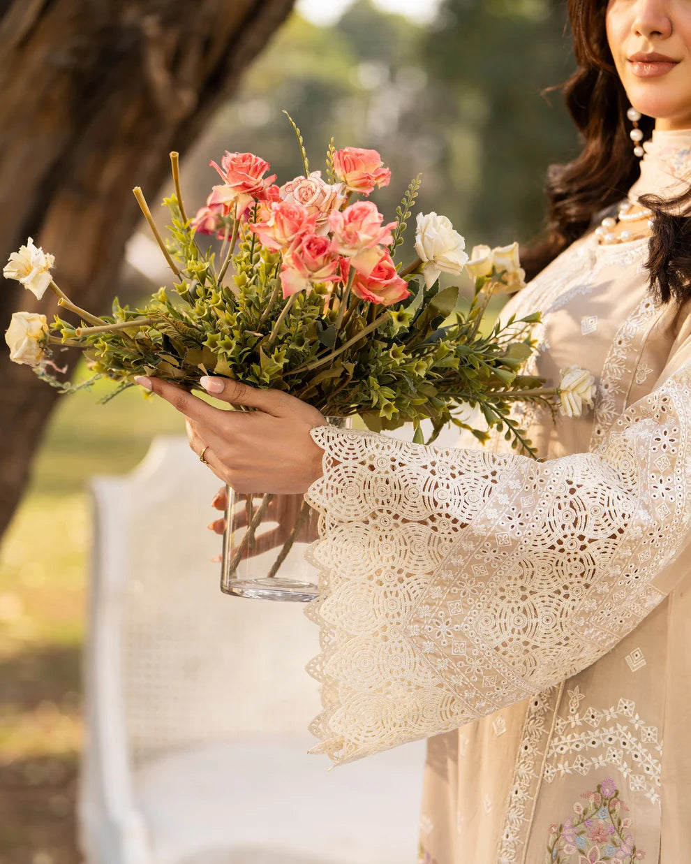 Creamy Beige Cut Work Embroidered Lawn Suit
