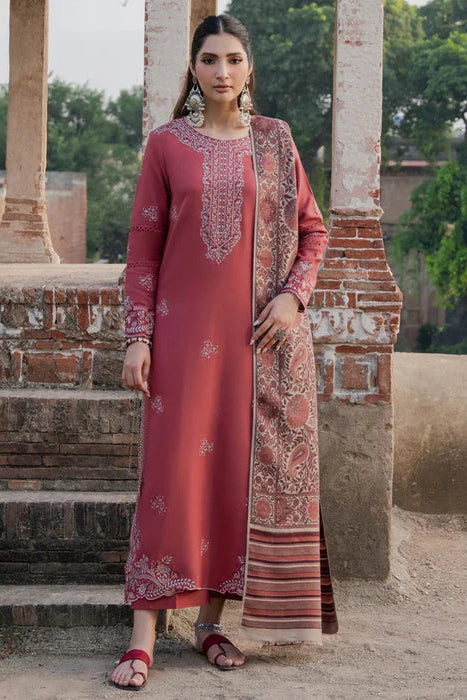 Watermelon Pink Embroidered Linen Kurta Set with Dupatta