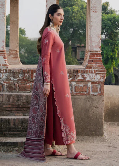 Watermelon Pink Embroidered Linen Kurta Set with Dupatta