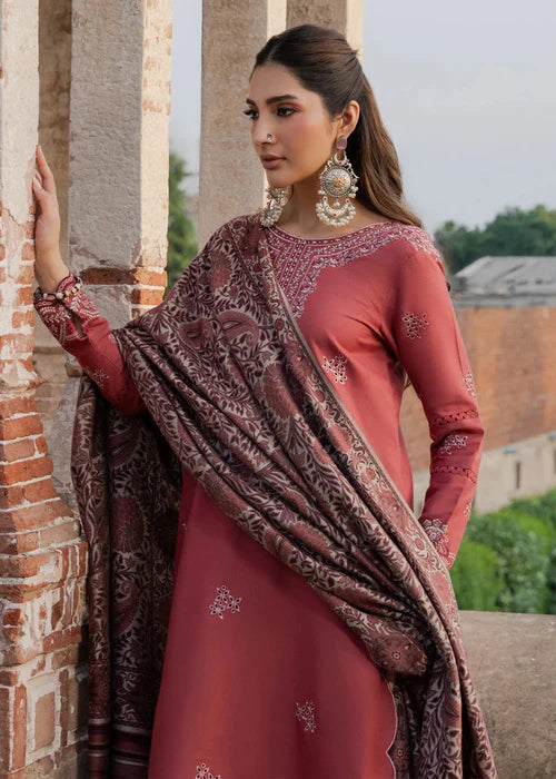 Watermelon Pink Embroidered Linen Kurta Set with Dupatta