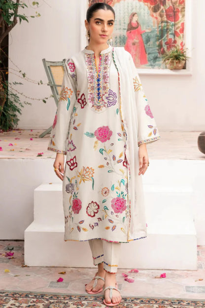 White Embroidered Winter Kurta Set with Dupatta