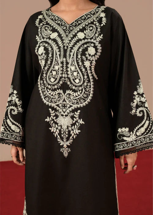 Black Linen Embroidered Kurta Set with Dupatta