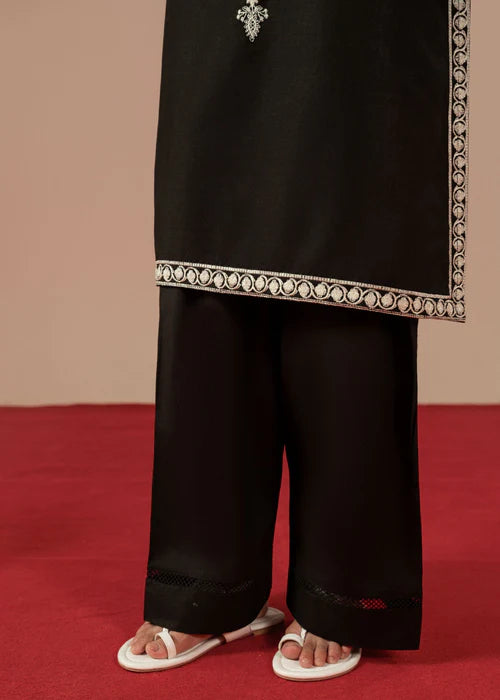 Black Linen Embroidered Kurta Set with Dupatta