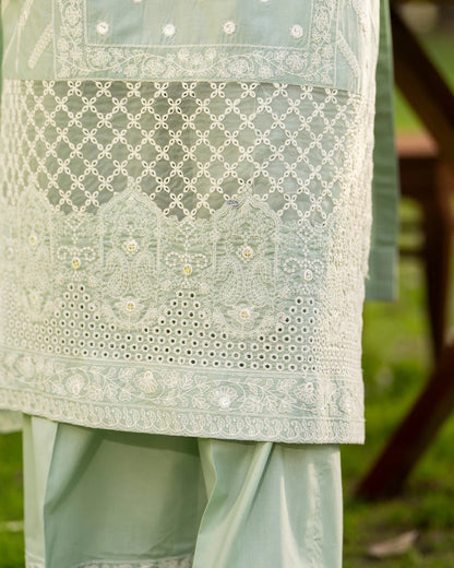 Ice Blue Heavy Embroidered Pure Cotton Suit