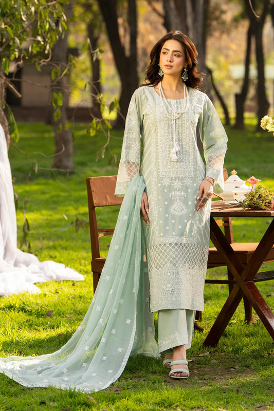 Ice Blue Heavy Embroidered Pure Cotton Suit