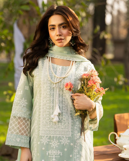 Ice Blue Heavy Embroidered Pure Cotton Suit