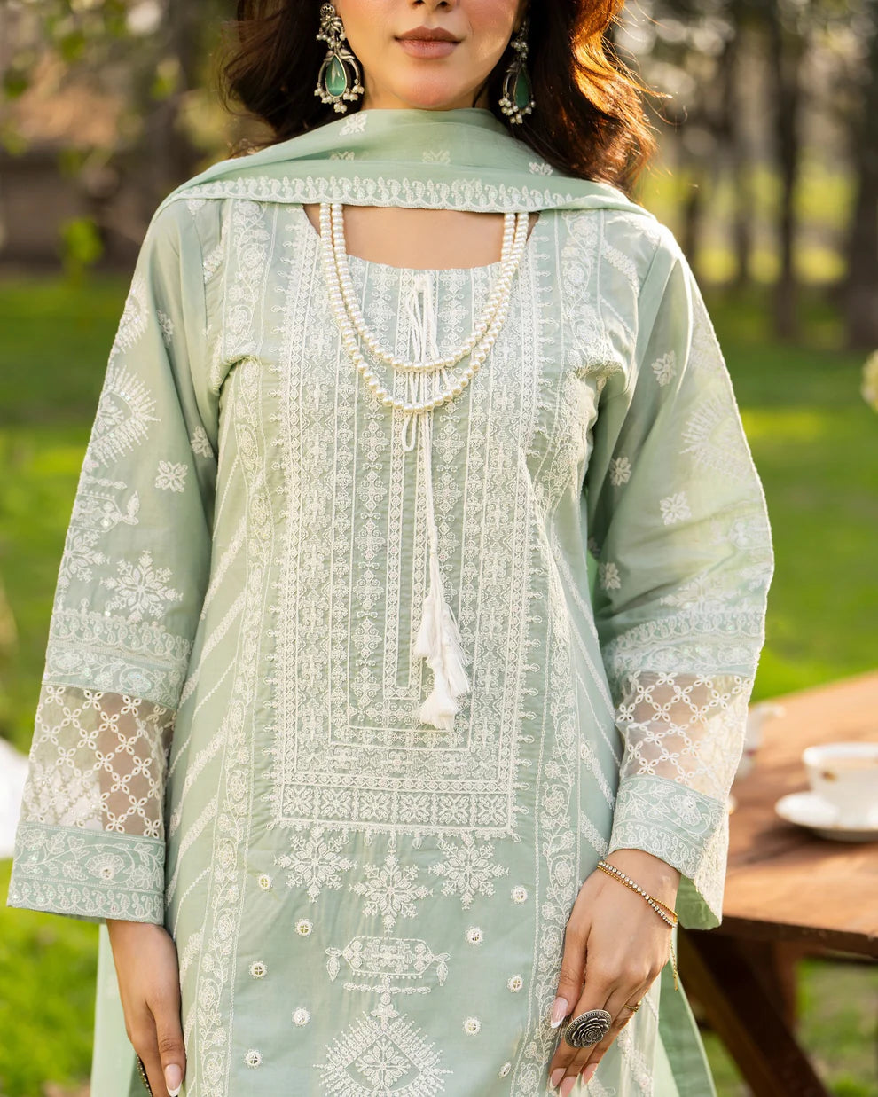 Ice Blue Heavy Embroidered Pure Cotton Suit