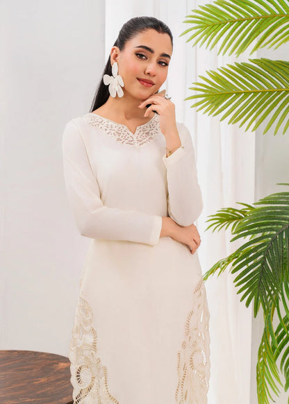 Pearl White Lawn Kurta Set with Laser Cutwork