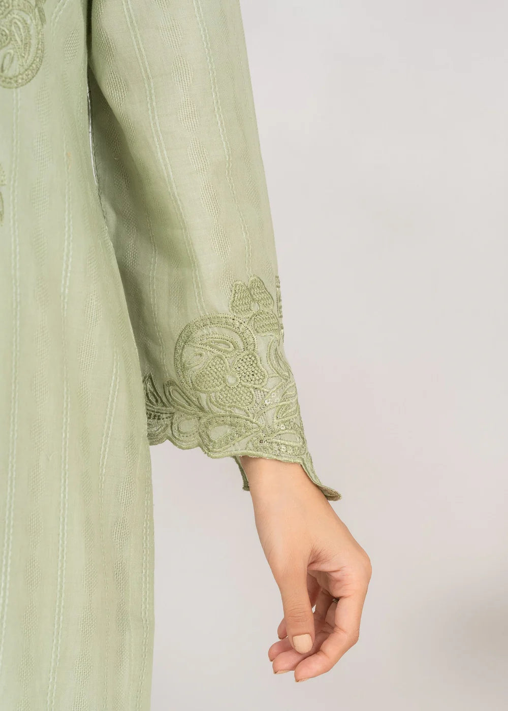 Pistachio Green Embroidered Khaddar Winter Kurta Set