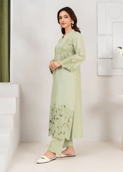Pistachio Green Embroidered Khaddar Winter Kurta Set